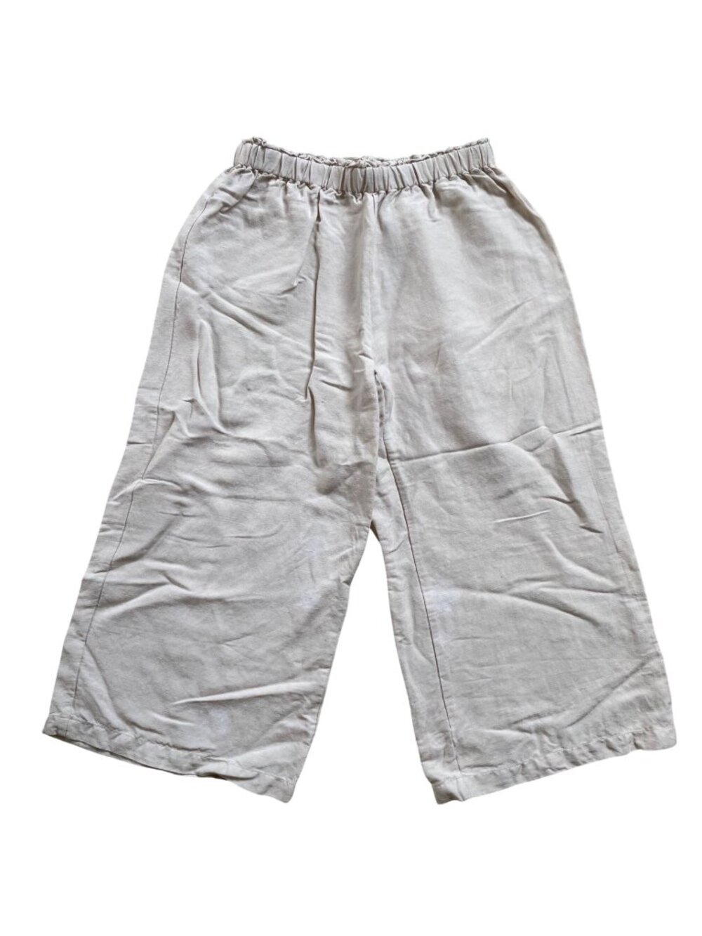 Livro Womens Beige 100% Linen Elastic Waist Crop Lagenlook Pants Size Small